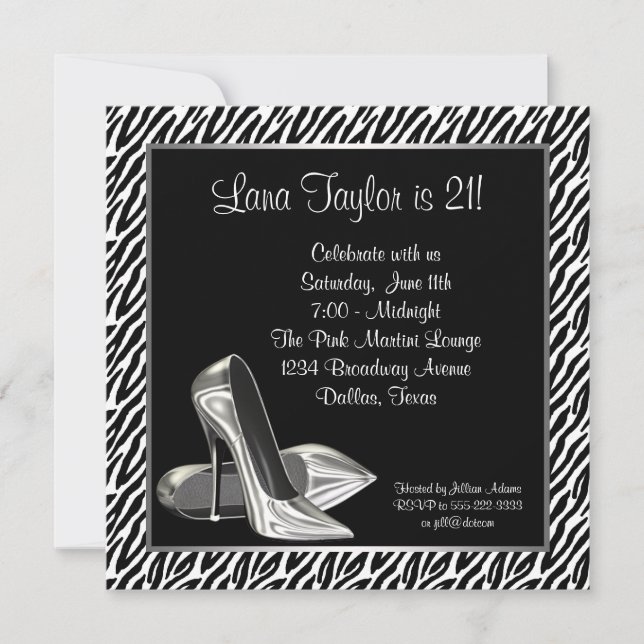 Invitación Elegantes Zapatos de Tacón Alto Cumpleaños de Cebr (Anverso)
