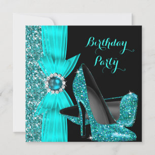 Invitación Elegantes zapatos de tacón alto de seda azul turqu