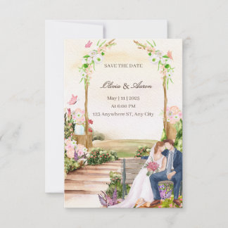 Invitación Elegantly Romantic Garden Couple Illustration Save