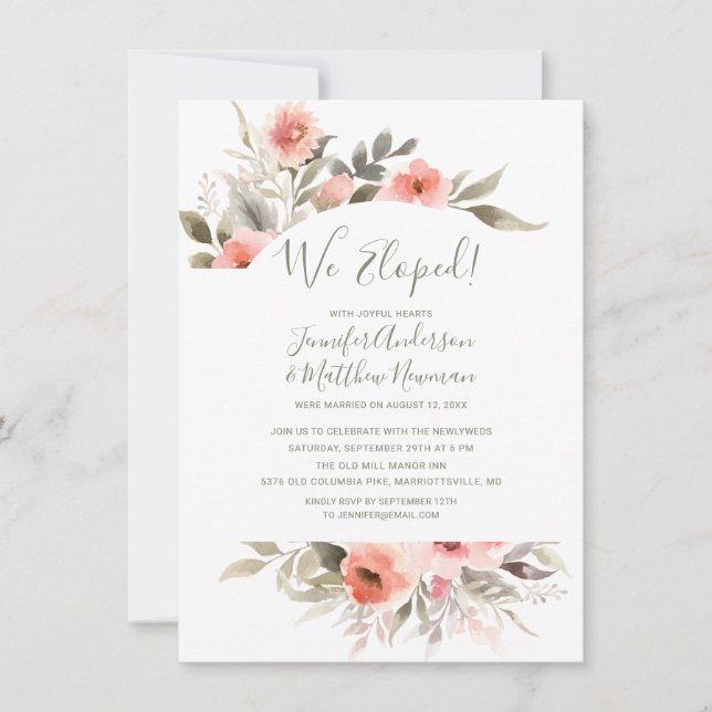 Invitación Elegimos la recepción de Rosa Rubor Boda de acuare (Anverso)