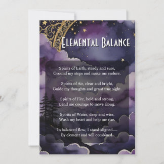 Invitación Elemental Balance Pagan Prayer Ritual Card