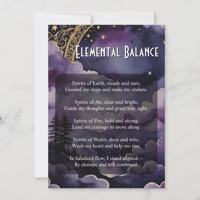 Invitación Elemental Balance Pagan Prayer Ritual Card (Anverso)