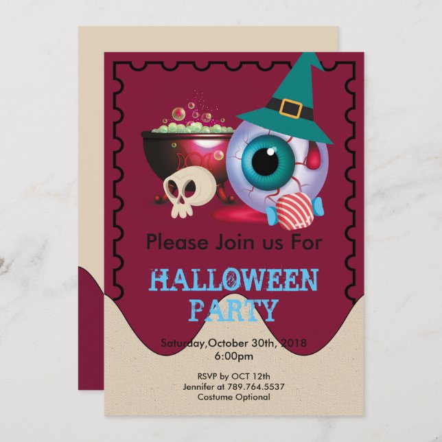 Invitación elemento divertido lindo de Halloween (Anverso / Reverso)