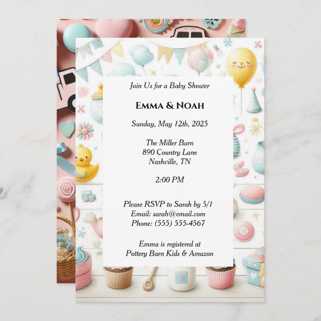 Invitación Elementos de Baby Shower personalizados para Paste (Anverso / Reverso)