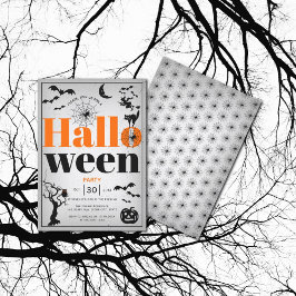 Invitación Elementos de cosecha adultos fiesta gris Halloween