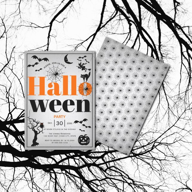 Invitación Elementos de cosecha adultos fiesta gris Halloween (Subido por el creador)