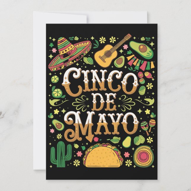 Invitación Elementos Divertidos de Fiesta para Cinco De Mayo (Anverso)