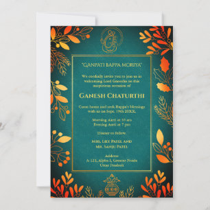 Invitación Elementos dorados de Ganesh Chaturthi Puja