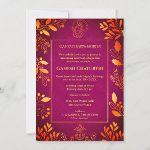 Invitación Elementos dorados de Ganesh Chaturthi Puja
