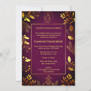 Invitación Elementos dorados de Ganesh Chaturthi Puja