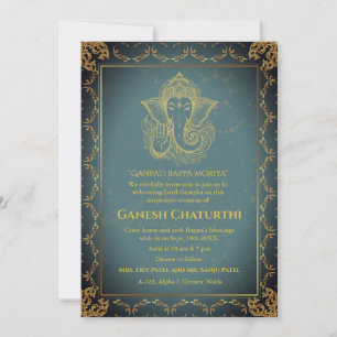 Invitación Elementos dorados de Ganesh Chaturthi Puja Roya