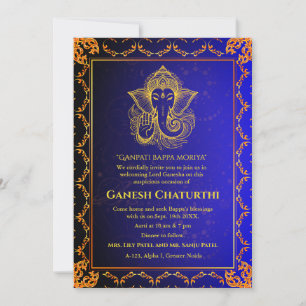 Invitación Elementos dorados de Ganesh Chaturthi Puja Roya