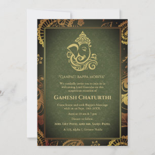 Invitación Elementos dorados de Ganesh Chaturthi Puja Roya