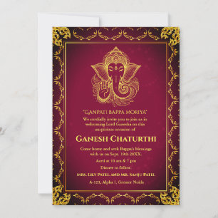 Invitación Elementos dorados de Ganesh Chaturthi Puja Roya