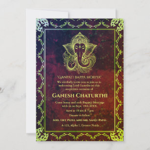 Invitación Elementos dorados de Ganesh Chaturthi Puja Roya