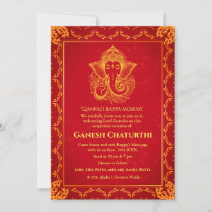 Invitación Elementos dorados de Ganesh Chaturthi Puja Roya