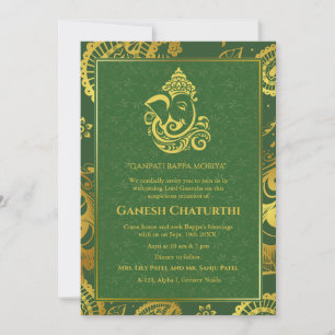 Invitación Elementos dorados de Ganesh Chaturthi Puja Roya