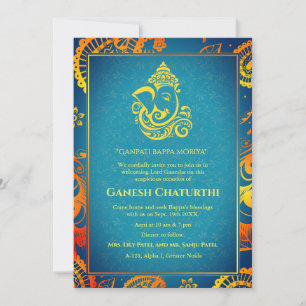 Invitación Elementos dorados de Ganesh Chaturthi Puja Roya
