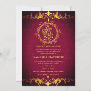 Invitación Elementos dorados de Ganesh Chaturthi Puja Roya