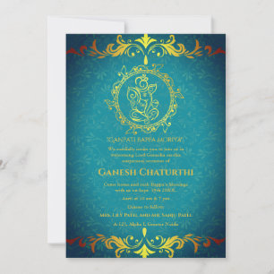 Invitación Elementos dorados de Ganesh Chaturthi Puja Roya
