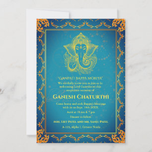 Invitación Elementos dorados de Ganesh Chaturthi Puja Roya