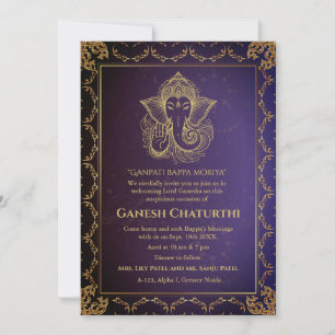 Invitación Elementos dorados de Ganesh Chaturthi Puja Roya