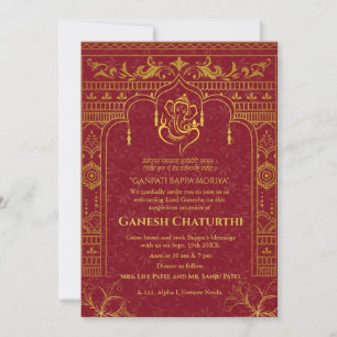Invitación Elementos dorados de Ganesh Chaturthi Puja Roya