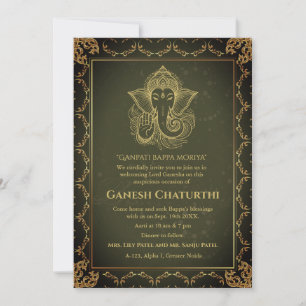 Invitación Elementos dorados de Ganesh Chaturthi Puja Roya