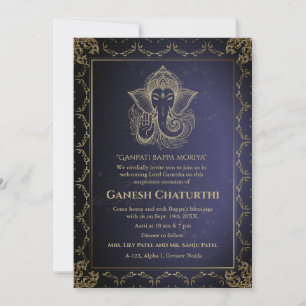 Invitación Elementos dorados de Ganesh Chaturthi Puja Roya