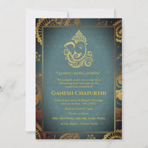 Invitación Elementos dorados de Ganesh Chaturthi Puja Roya
