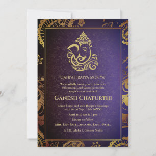 Invitación Elementos dorados de Ganesh Chaturthi Puja Roya