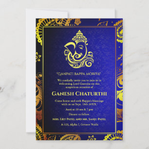 Invitación Elementos dorados de Ganesh Chaturthi Puja Roya