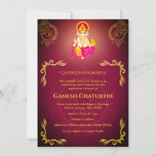 Invitación Elementos dorados de Ganesh Chaturthi Puja Roya