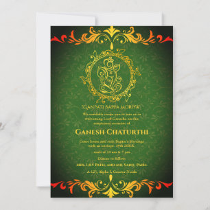 Invitación Elementos dorados de Ganesh Chaturthi Puja Roya