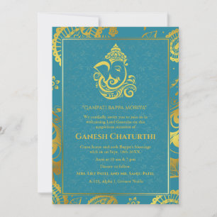 Invitación Elementos dorados de Ganesh Chaturthi Puja Roya