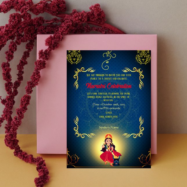 Invitación Elementos dorados de la celebración de Navratri Du (Subido por el creador)