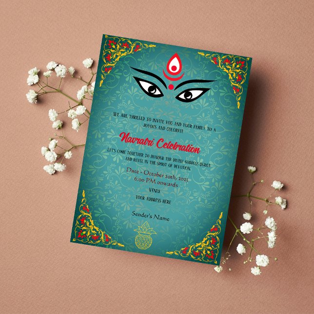 Invitación Elementos dorados de la celebración de Navratri Du (Subido por el creador)
