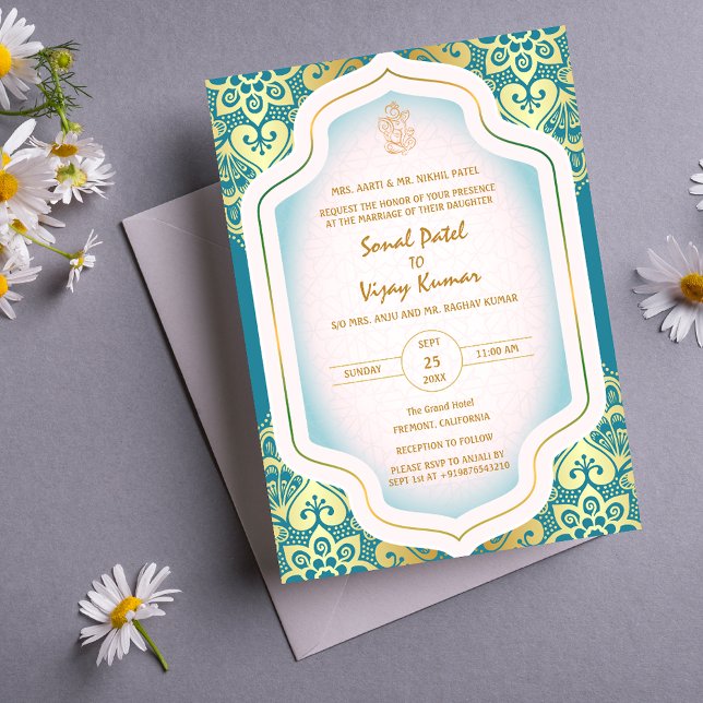 Invitación Elementos dorados del logo del Boda hindú Ganesha (Subido por el creador)