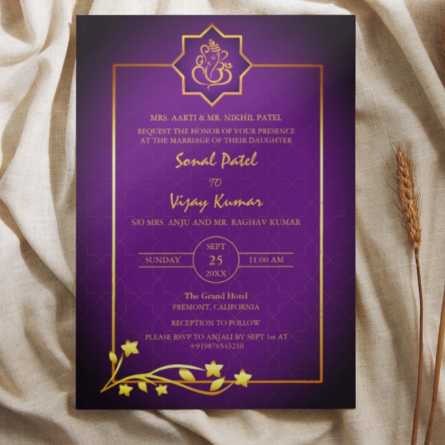 Invitación Elementos dorados del logo del Boda hindú Ganesha (Subido por el creador)