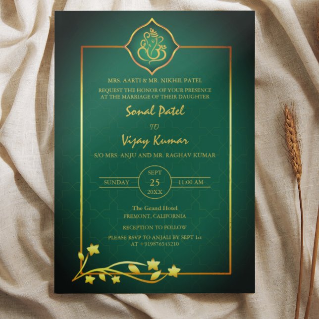 Invitación Elementos dorados del logo del Boda hindú Ganesha (Subido por el creador)