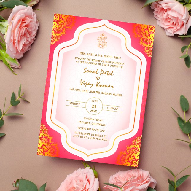 Invitación Elementos dorados del logo del Boda hindú Ganesha (Subido por el creador)