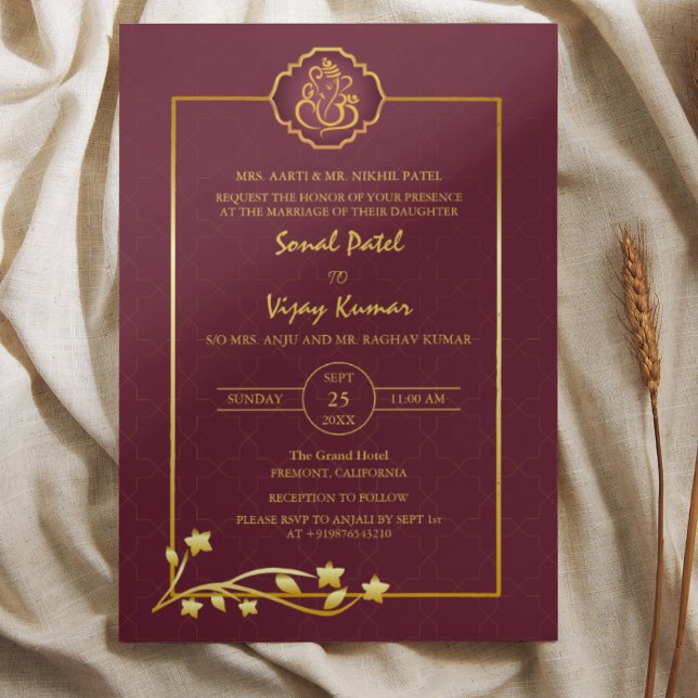 Invitación Elementos dorados del logo del Boda hindú Ganesha (Subido por el creador)