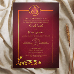 Invitación Elementos dorados del logo del Boda hindú Ganesha