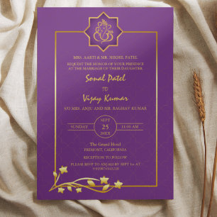 Invitación Elementos dorados del logo del Boda hindú Ganesha