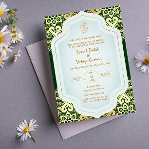 Invitación Elementos dorados del logo del Boda hindú Ganesha