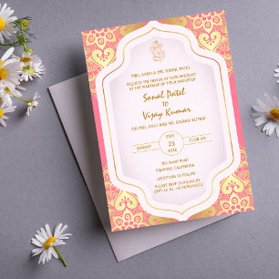 Invitación Elementos dorados del logo del Boda hindú Ganesha