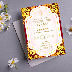 Invitación Elementos dorados del logo del Boda hindú Ganesha