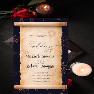 Invitación Elementos místicos celestiales boda de Halloween