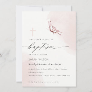 Invitación Elenant Rubor Watercolor Butterfly Baptism