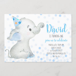 Invitación Elephant Baby Boy Blue Confetti Safari Jungle